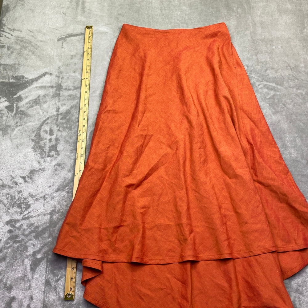Pret A Partir Orange Linen Blend High Low Rosette Midi Skirt Made in Belgium M - Picture 2 of 8